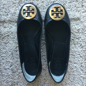 Tory Burch Reva Flats Black Gold Hardware